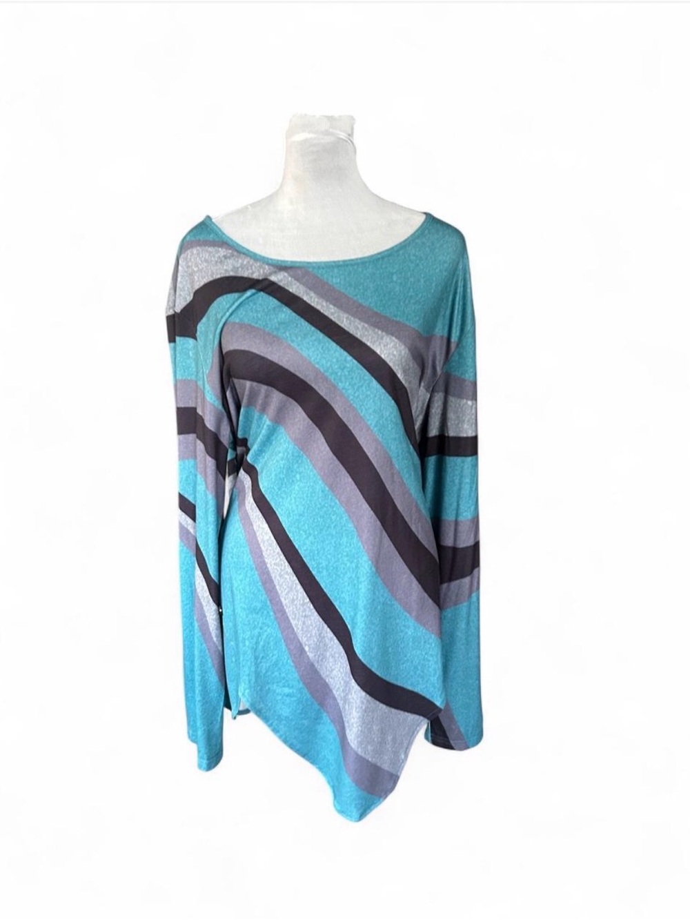 Long Sleeve Turquoise Wave-Stripe Top